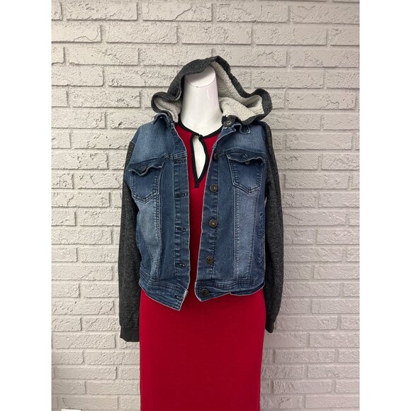 Ci Sono Women Stretch Denim Jacket with Removable Hoodie Size M - Picture 1 of 9